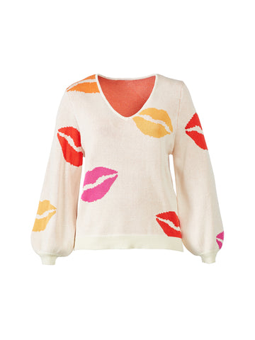 Lip Print Ivory Sweater