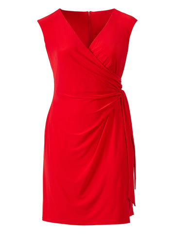 Red Faux-Wrap Dress