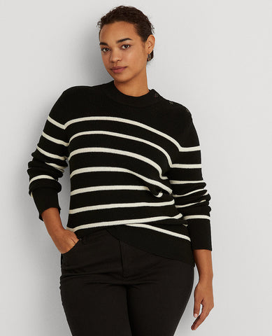 Woman Striped Mockneck Sweater In Black/Cream