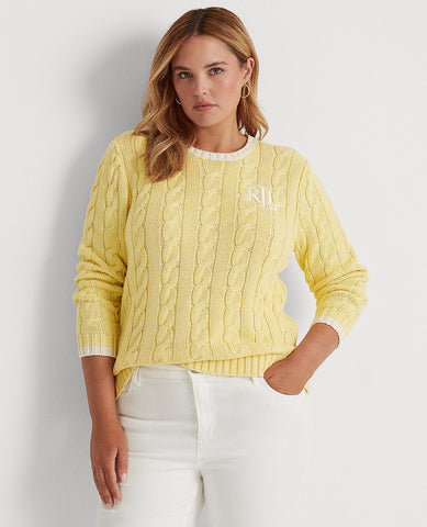 Woman Monogram Cable-Knit Cotton Sweater In Yellow