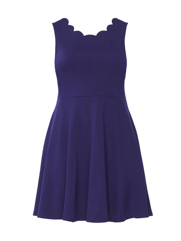 Scallop Trim Navy Fit-And-Flare Dress