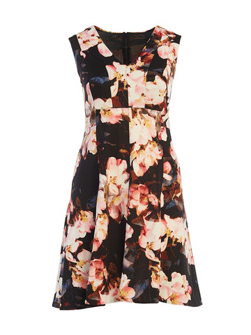 Sunset Pink Floral Fit-And-Flare Dress