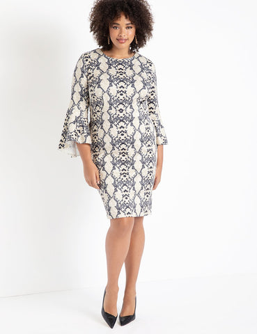 Flare Sleeve Scuba Dress in Slithering Serpentine