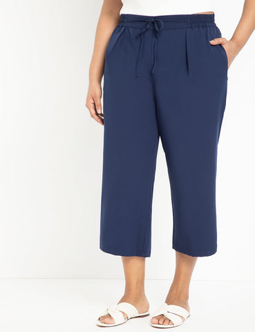 Cropped Pant with Tie in Navy