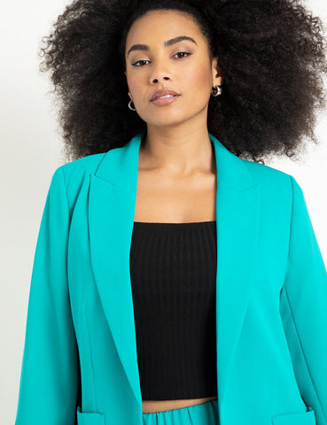 Long Blazer With Pockets in Tropical Green