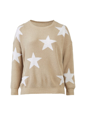 Star Print Beige Sweater