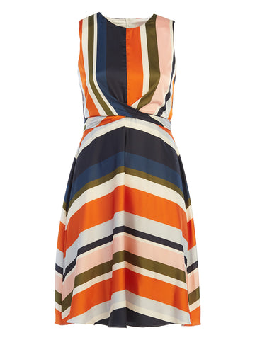 Multi-Stripe Wrap Waist Fit-and-Flare Dress