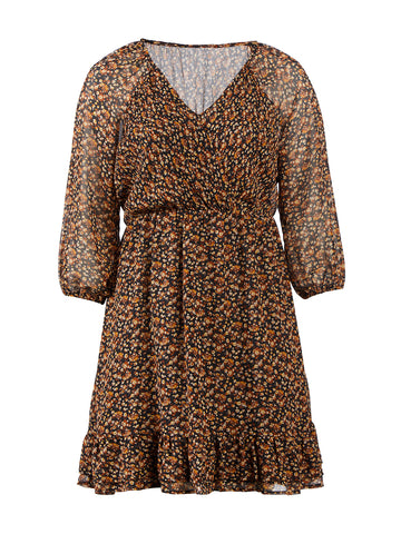 Chiffon Sleeve Printed Fit-And-Flare Dress