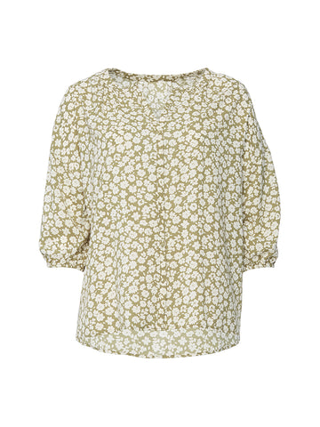 Green And White Floral Blouse