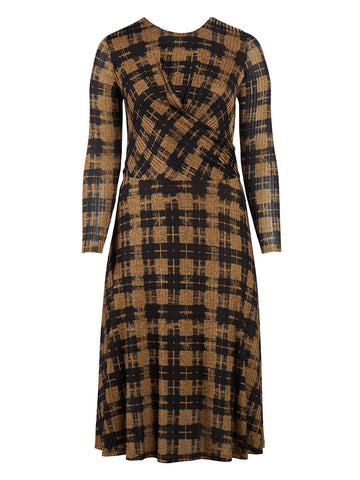 Brown Plaid Fit-And-Flare Dress