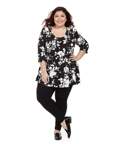 Peplum Top In Black & White Floral