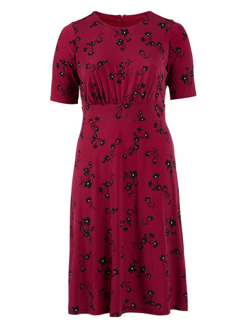 Floral Print Red Fit-And-Flare Midi Dress