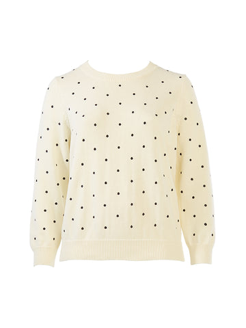 Embroidered Dot White Sweater