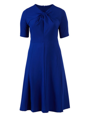Front Knot Blue Fit-And-Flare Dress