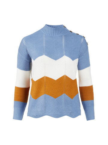 Color Block Button Shoulder Sweater