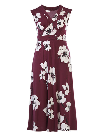Deep Purple Floral Printed Knit Maxi Dress