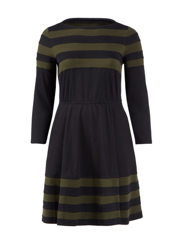Banded Stripe Fit-And-Flare Dress