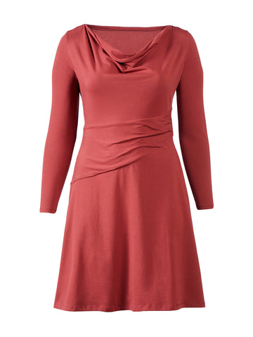 Cowl Neck Draped Waist Fit-And-Flare Dress
