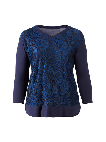 Long Sleeve Navy Lace Vella Top