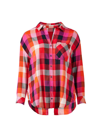 Red Plaid Button Front Top