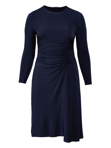 Ruched Waist Navy Fit-And-Flare Dress
