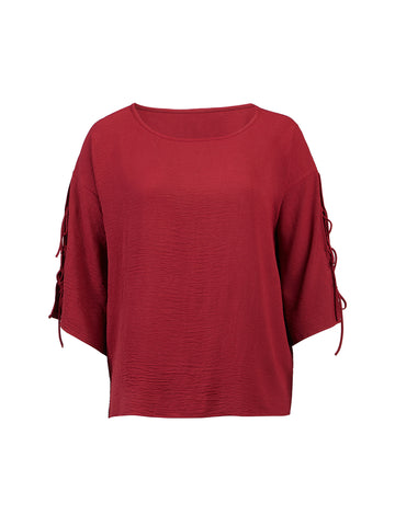 Lace Up Sleeve Red Sweater