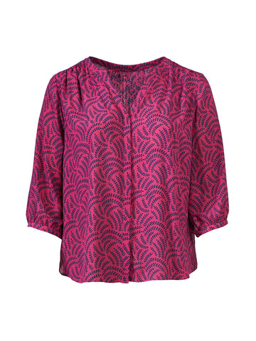 Abstract Leaf Pintuck Blouse