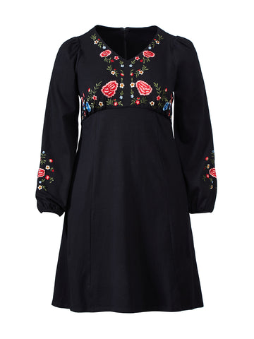Floral Embroidery Empire Dress