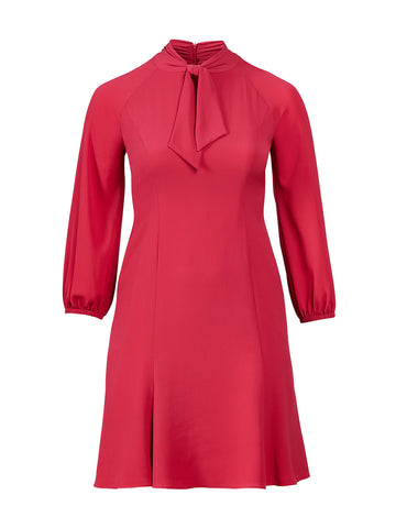 Tie Neck Red Fit-And-Flare Dress