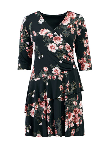 Dark Floral Double Ruffle Fit-And-Flare Dress