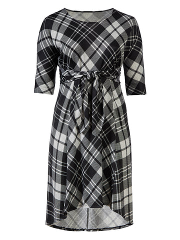 Plaid Tie Front Fit-And-Flare Dress