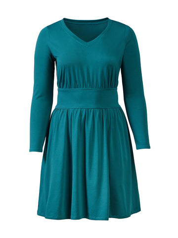 Banded Waist Teal Fit-And-Flare Dress