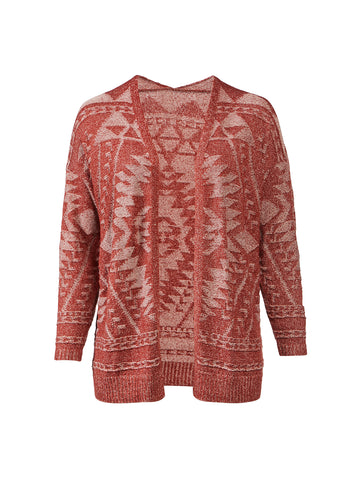 Red Geometric Open Front Cardigan