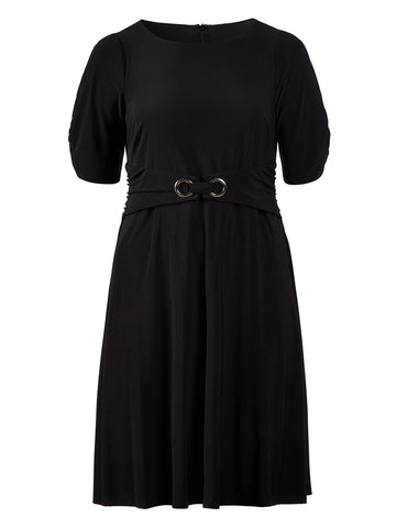 Grommet Belt Black Fit-And-Flare Dress