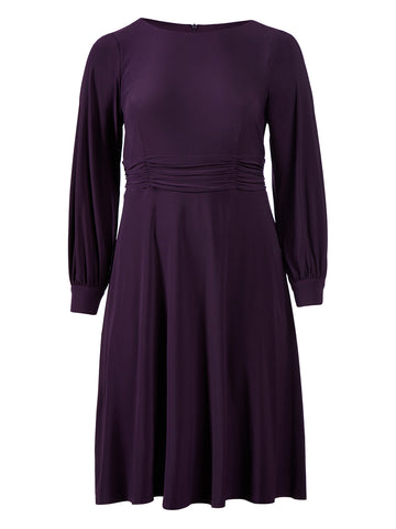 Button Cuff Purple Fit-And-Flare Dress