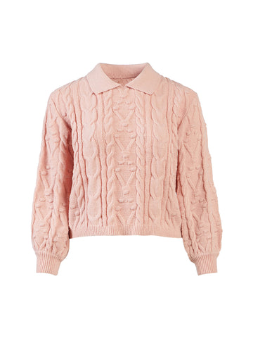 Collared Cable Knit Blush Sweater