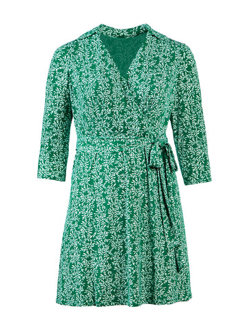 Collared Green Faux Wrap Dress