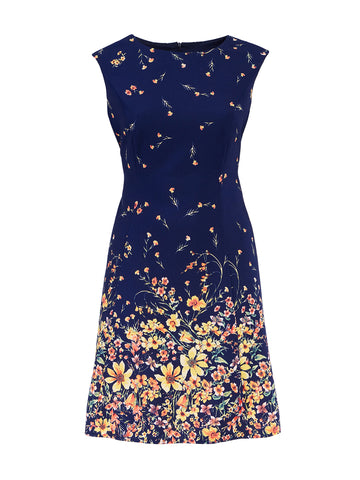 Cap Sleeve Dark Floral Fit-And-Flare Dress