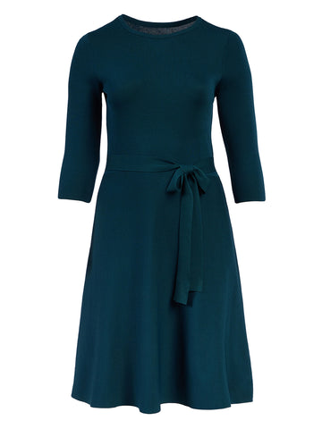 Turquoise Tie Waist Fit-And-Flare Sweater Dress