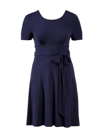 Navy Short Sleeve Fit-And-Flare Brittany Dress