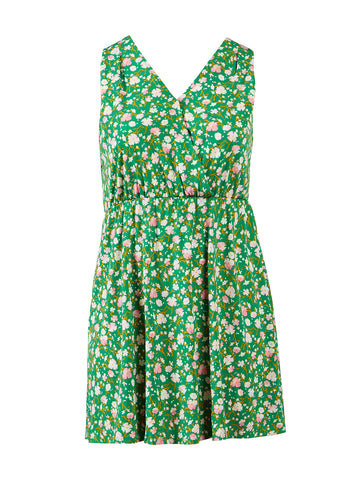 Faux-Wrap Green Floral Dress