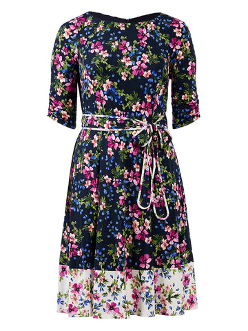 Ruched Sleeve Floral Dress