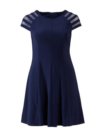 Illusion Sleeve Navy Dress