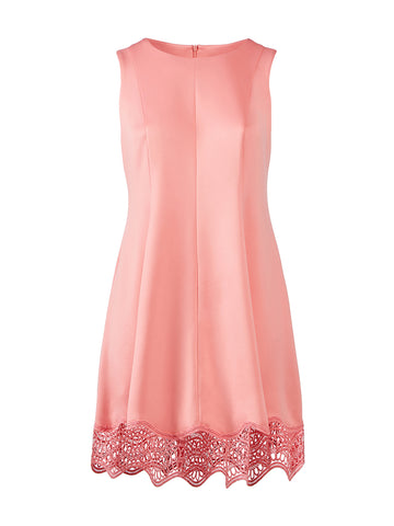 Lace Trim Coral Fit-And-Flare Dress