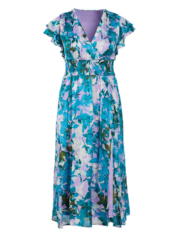 Flutter Sleeve Floral Fit-And-Flare Dress