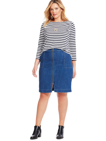 Zip Front Denim Skirt