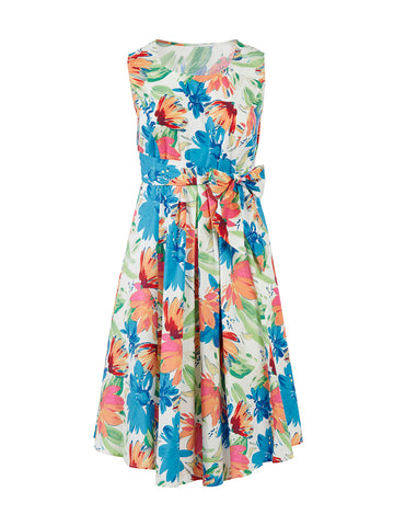 Floral Front Bow Fit-And-Flare Dress