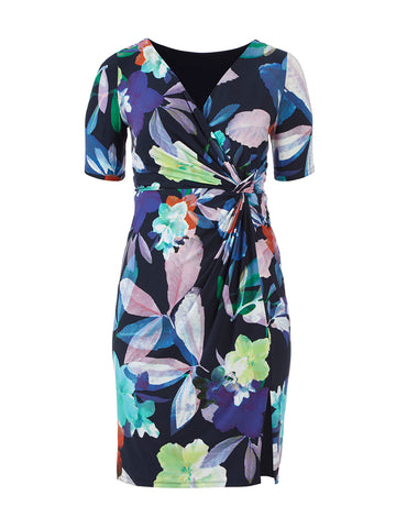 Abstract Dark Floral Fit-And-Flare Dress