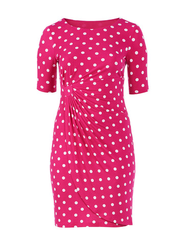 Pink Polka Dot Side Cinch Dress