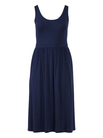 Banded Waist Navy Fit-And-Flare Dress